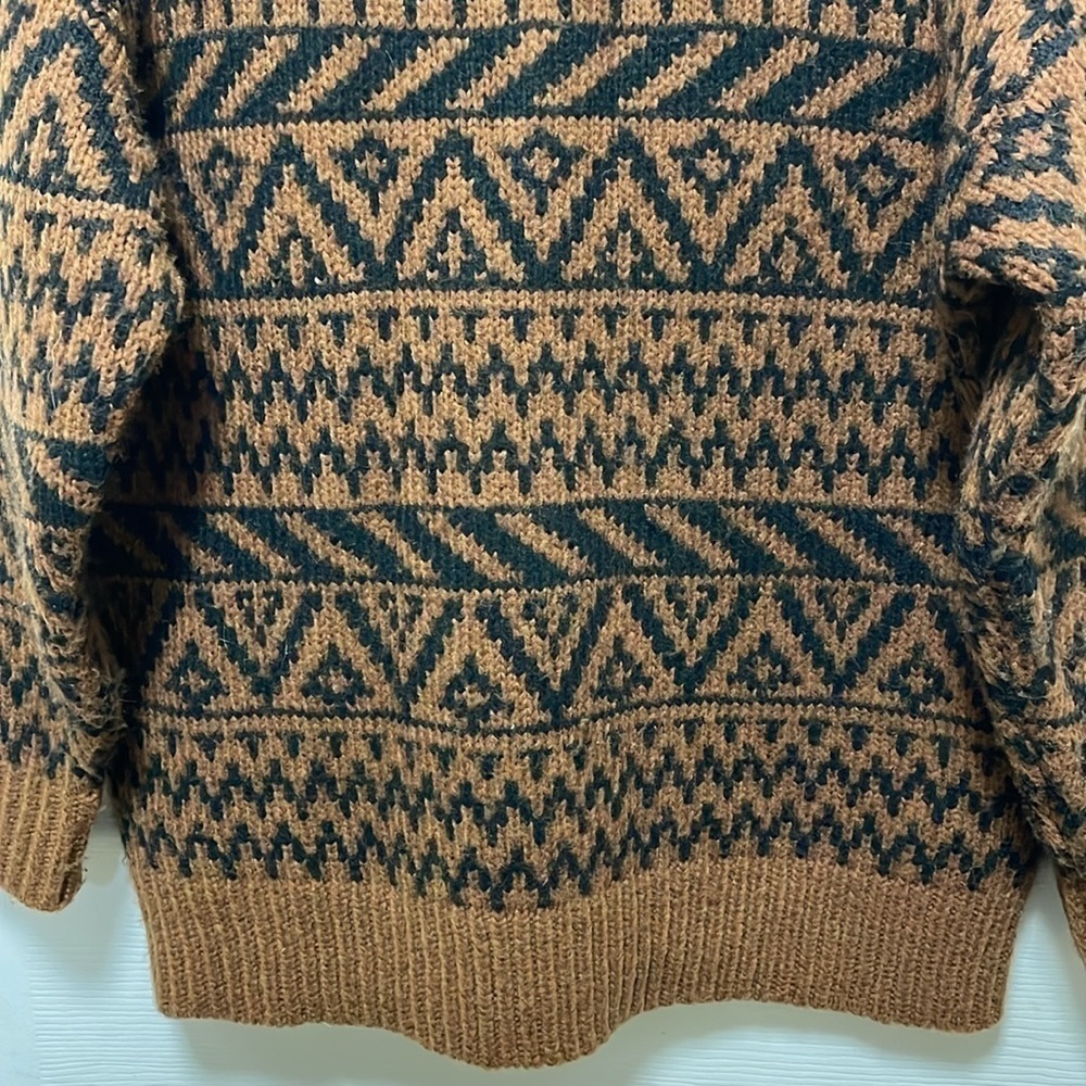 AERIE |Fair Isle | Aztec Pattern | Oversized Quarter Zip |Brown/Black |Size XS - Picture 3 of 16